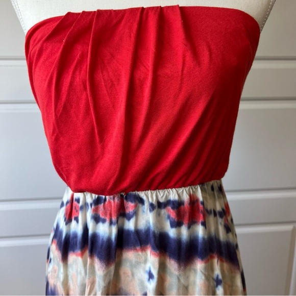 As U Wish Red Tie Dye Strapless Dress Casual Sundress Summer Dress Small - Picture 2 of 7